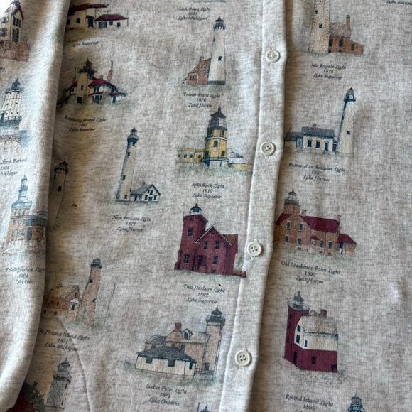 Vintage 90s Lighthouse Print Cardigan, Size XL - Picture 2 of 3
